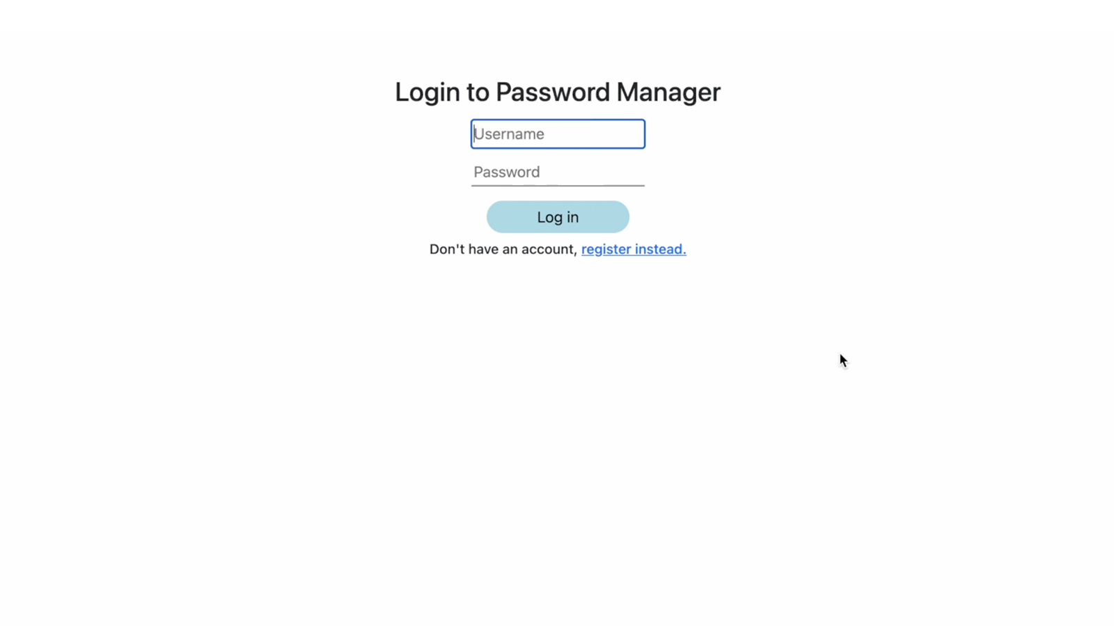 Password Manager, Screenshot of login page